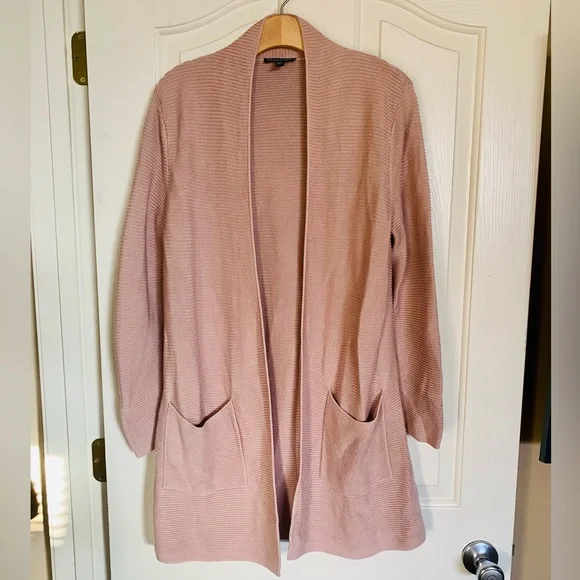 Eileen Fisher Powder Pink Silk & Cashmere Blend Straight Cardigan Sweater - Picture 3 of 11